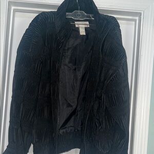 Elegant Black Textured Bomber Jacket